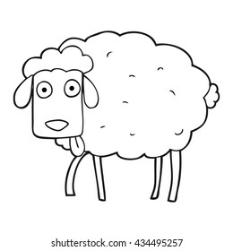 freehand drawn black and white cartoon sheep