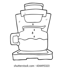 freehand drawn black and white cartoon coffee maker