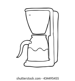 freehand drawn black and white cartoon coffee maker