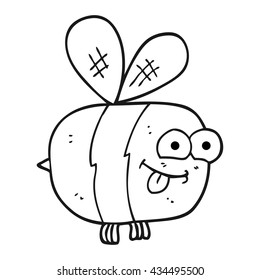 freehand drawn black and white cartoon bee