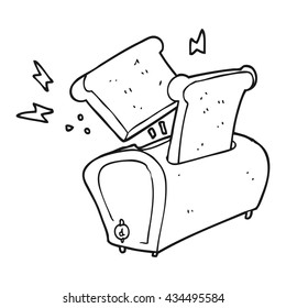 freehand drawn black and white cartoon toaster