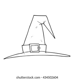 freehand drawn black and white cartoon witch hat