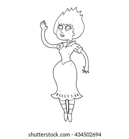 freehand drawn black and white cartoon vampire girl