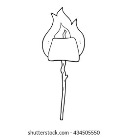 freehand drawn black and white cartoon marshmallow on stick