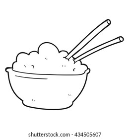 freehand drawn black and white cartoon bowl of rice