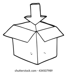 freehand drawn black and white cartoon box with arrow download storage symbol