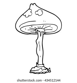 freehand drawn black and white cartoon mushroom