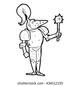 freehand drawn black and white cartoon medieval knight
