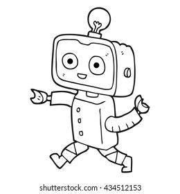 freehand drawn black and white cartoon little robot