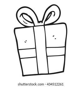 freehand drawn black and white cartoon christmas gift