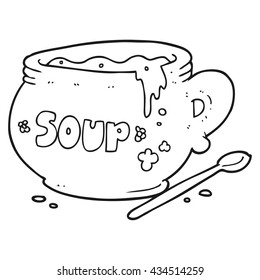 freehand drawn black and white cartoon bowl of soup