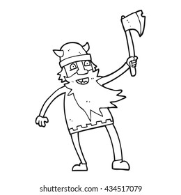 freehand drawn black and white cartoon viking