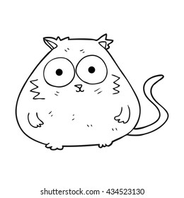 freehand drawn black and white cartoon fat cat
