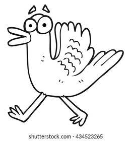freehand drawn black and white cartoon flapping duck