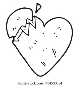 freehand drawn black and white cartoon broken heart