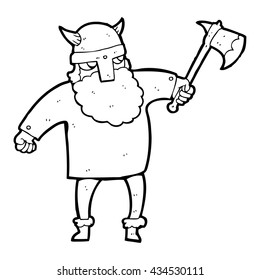 freehand drawn black and white cartoon viking warrior