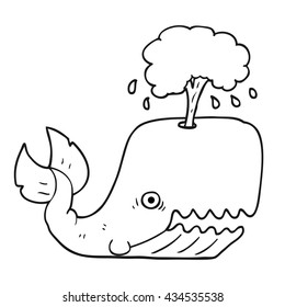 freehand drawn black and white cartoon whale spouting water
