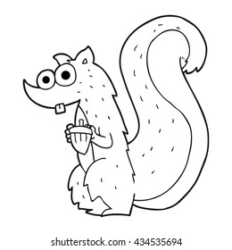 freehand drawn black and white cartoon squirrel with nut