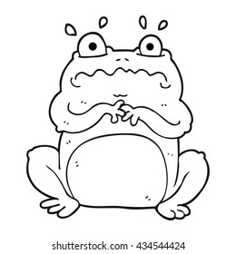 freehand drawn black and white cartoon funny frog