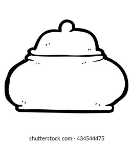 freehand drawn black and white cartoon old style ceramic pot