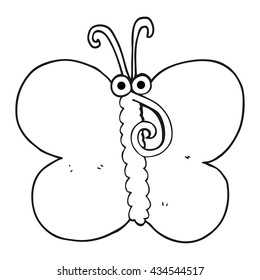 freehand drawn black and white cartoon butterfly