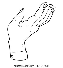 freehand drawn black and white cartoon open hand raised palm up