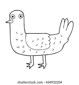 freehand drawn black and white cartoon bird