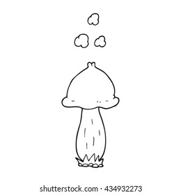 freehand drawn black and white cartoon mushroom