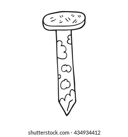 freehand drawn black and white cartoon rusty nail