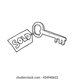 freehand drawn black and white cartoon new house key