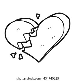 freehand drawn black and white cartoon broken heart