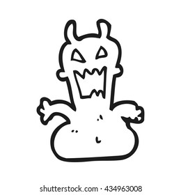 freehand drawn black and white cartoon little alien