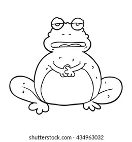 freehand drawn black and white cartoon frog