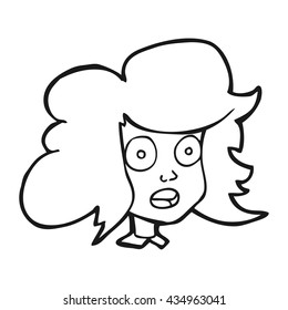 freehand drawn black and white cartoon surprised female face
