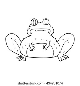 freehand drawn black and white cartoon frog