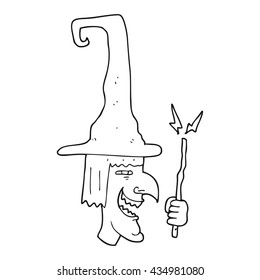 freehand drawn black and white cartoon laughing witch