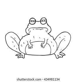 freehand drawn black and white cartoon frog