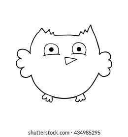 freehand drawn black and white cartoon little owl