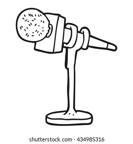 freehand drawn black and white cartoon microphone