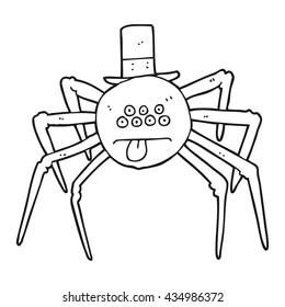 freehand drawn black and white cartoon halloween spider in top hat