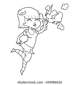 freehand drawn black and white cartoon vampire girl flying