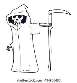 freehand drawn black and white cartoon death