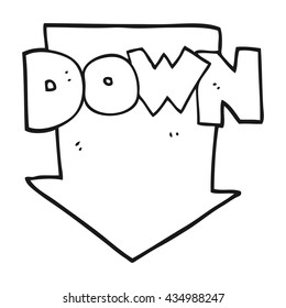 freehand drawn black and white cartoon down arrow symbol