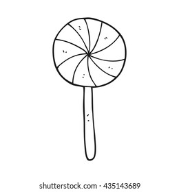freehand drawn black and white cartoon candy lollipop