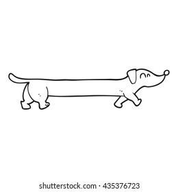 freehand drawn black and white cartoon dachshund