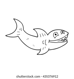 freehand drawn black and white cartoon shark