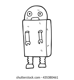 freehand drawn black and white cartoon robot