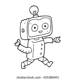 freehand drawn black and white cartoon robot