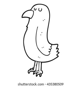 freehand drawn black and white cartoon parrot