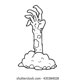 freehand drawn black and white cartoon zombie hand rising from ground
